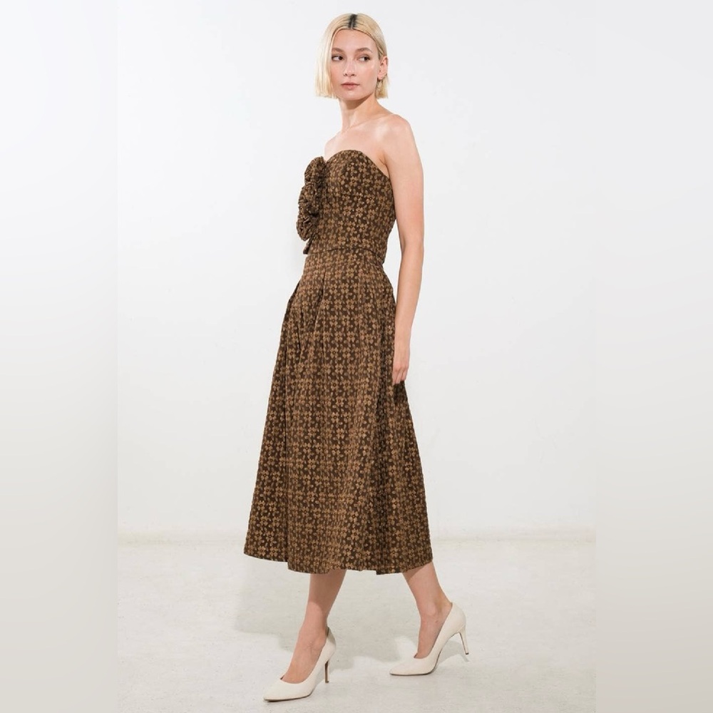 NWT Floral Strapless Corset Top & Midi Skirt Set – Brown Vintage Print - Picture 1 of 9